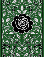 Black Rose Green Floral Scroll Rug