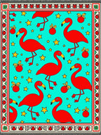 Vibrant Red Flamingo Stars Teal Rug