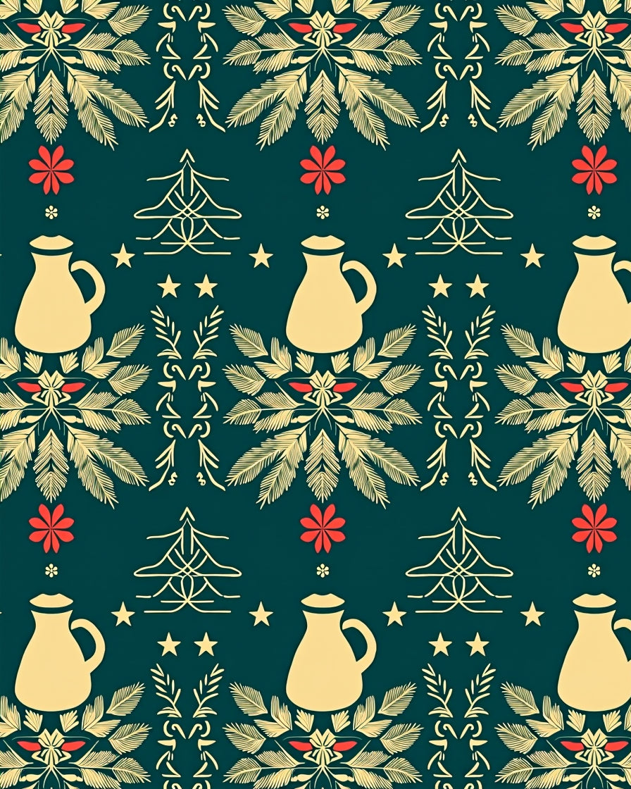 Cream Pitcher and Fern Repeating Pattern Rug