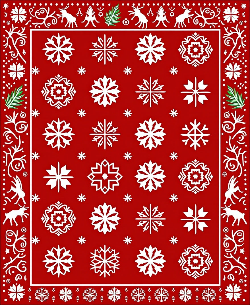 Crimson Red Snowflake Medallion Border Rug