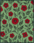 Red Floral Garland Green Background Rug
