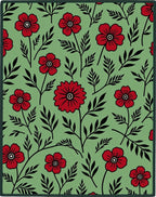 Red Floral Garland Green Background Rug