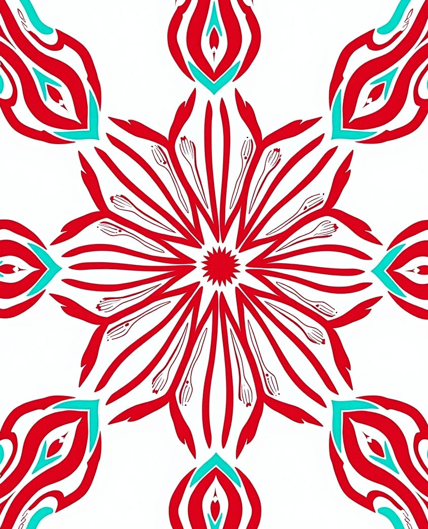 Red Teal Starburst Mandala Rug