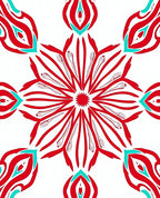 Red Teal Starburst Mandala Rug