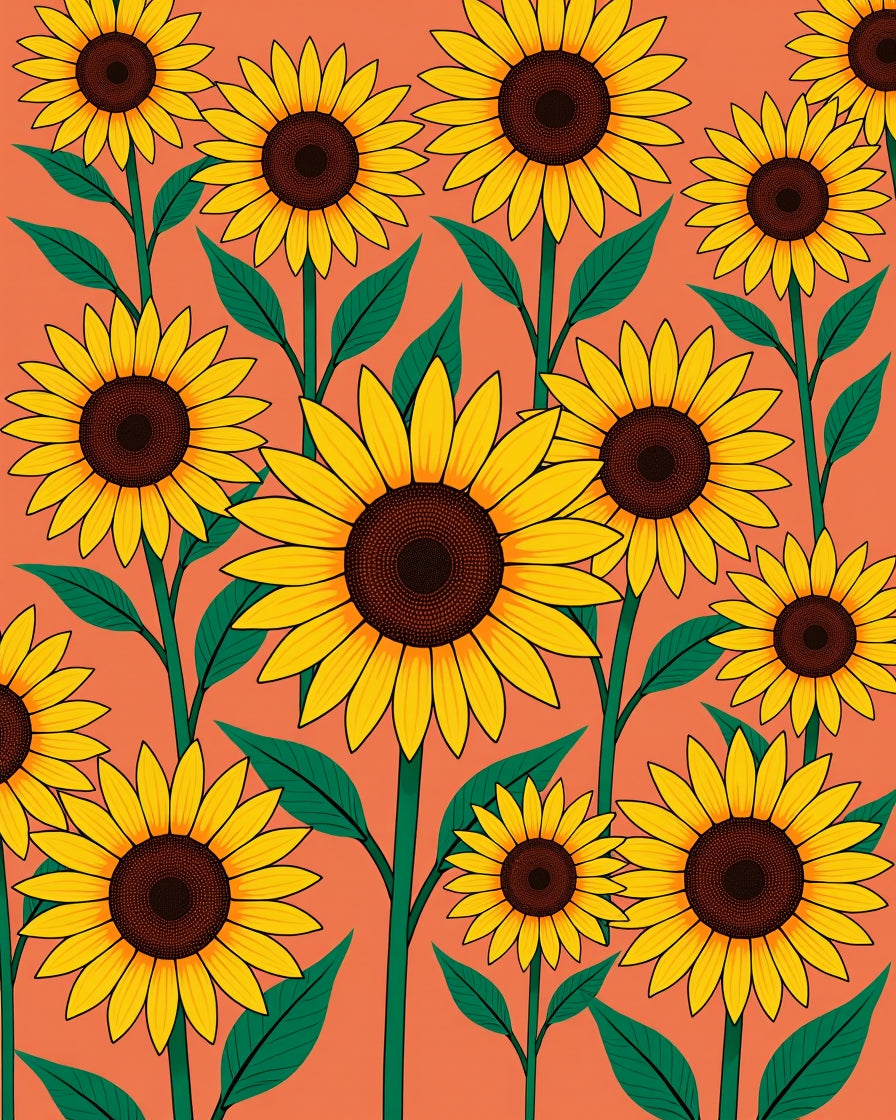 Golden Sunflowers Field On Coral Background Rug
