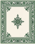 Emerald Green Ornamental Floral Border Rug