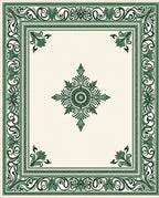 Emerald Green Ornamental Floral Border Rug