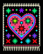 Bright Pink Heart Folk Art Rug