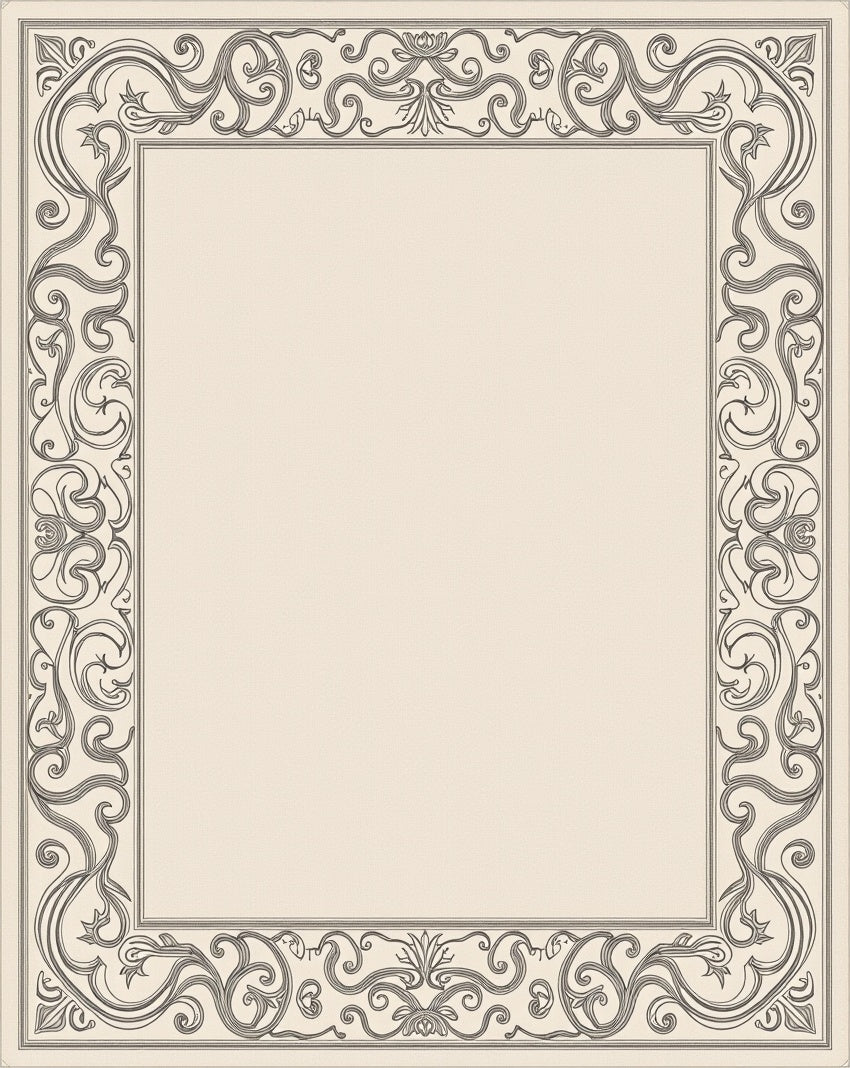 Elegant Cream Black Scrollwork Border Rug