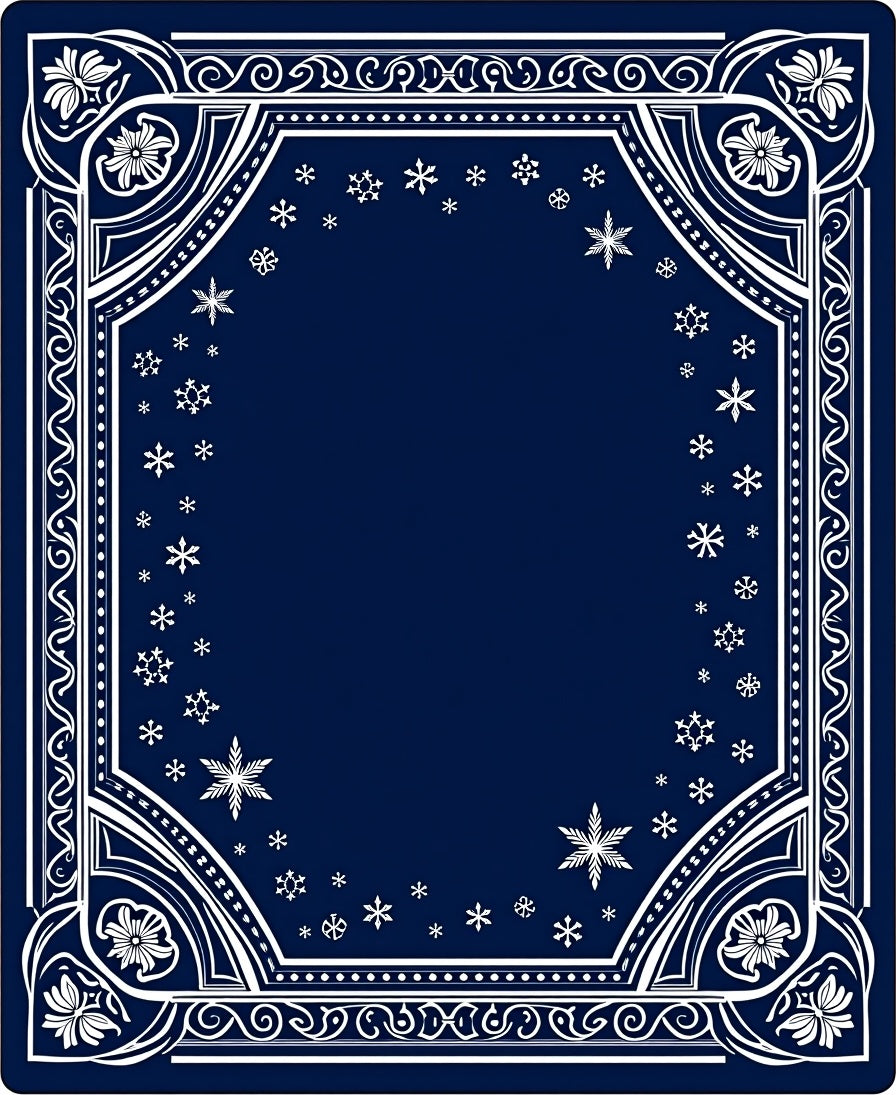 Navy Blue Snowflake Border Rug