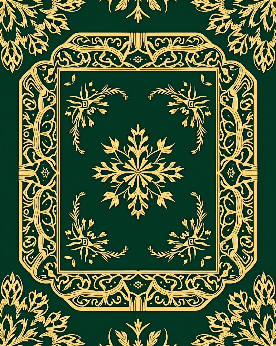 Emerald Gold Ornate Floral Panel Rug