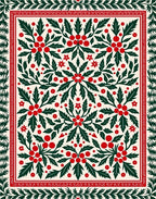 Green Holly Berry Floral Symmetry Rug