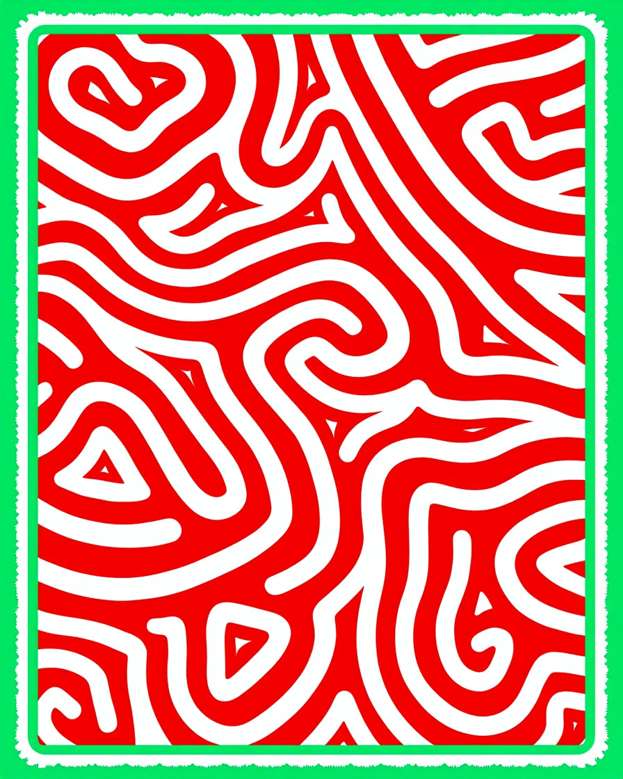Bold Crimson White Labyrinth Rug