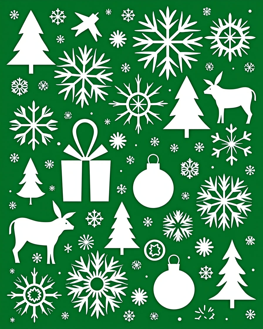 Winter Holiday Icons Green White Collection Rug