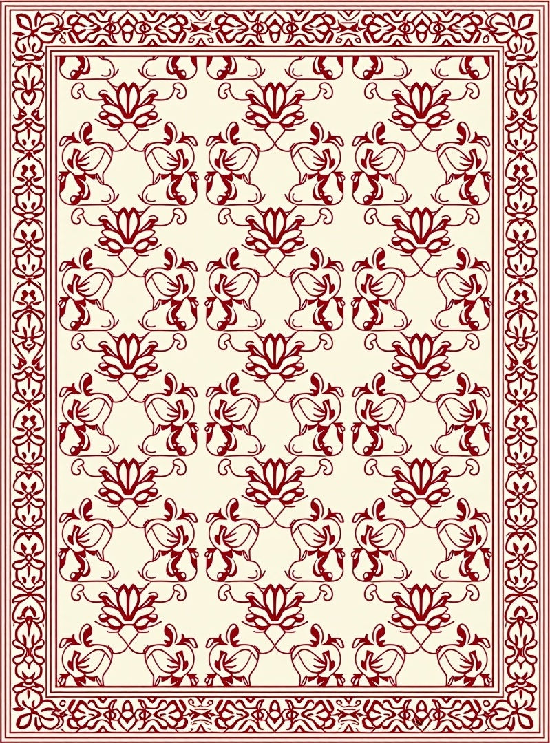 Crimson Floral Bordered Layout Rug