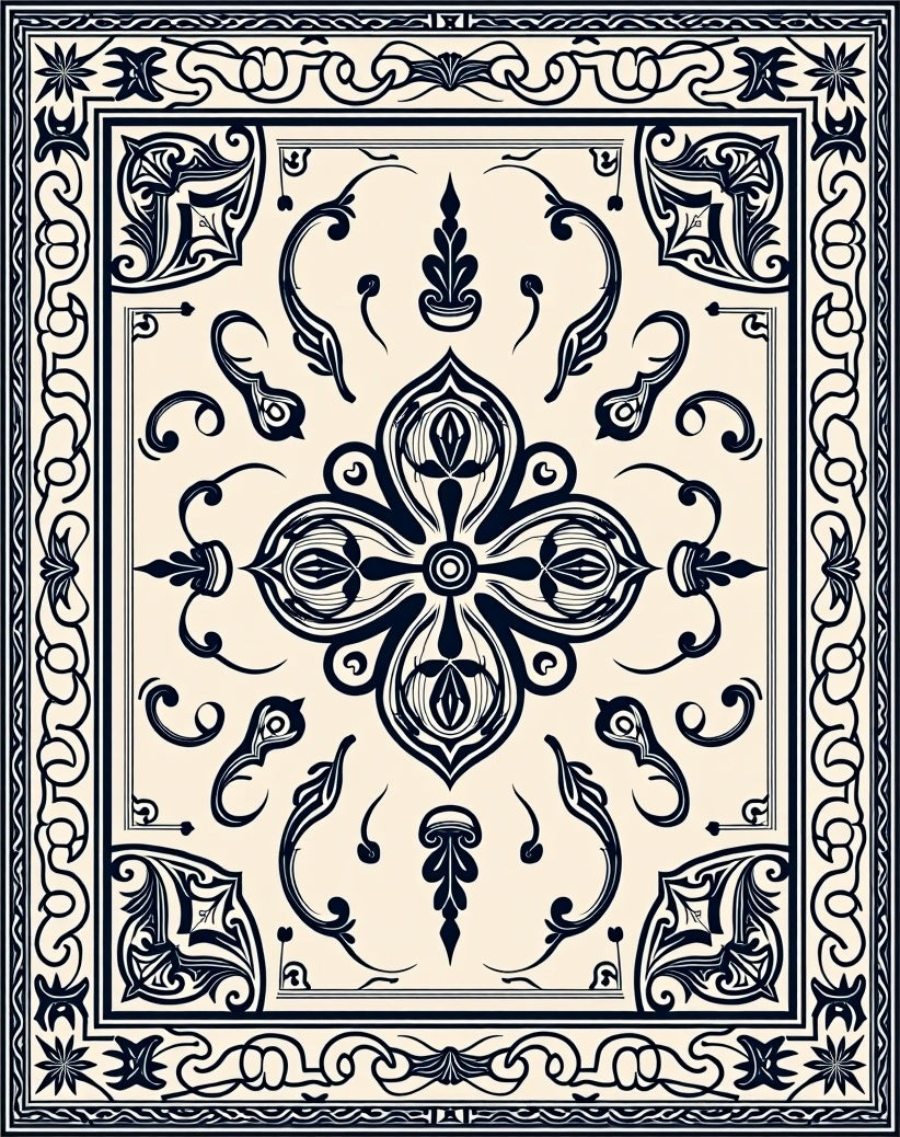 Vintage Ivory Dark Floral Medallion Rug