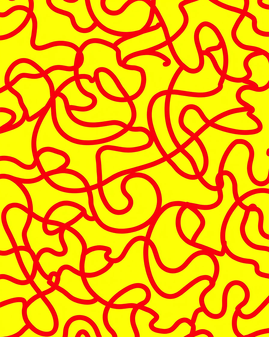 Abstract Red Swirl Yellow Field Rug