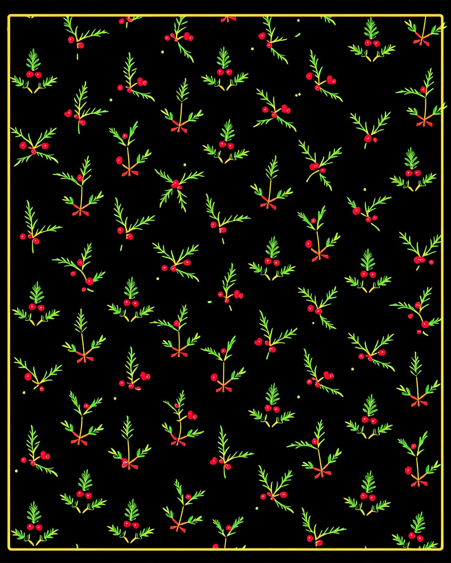 Festive Holly Berry Sprigs Red Ribbon Rug