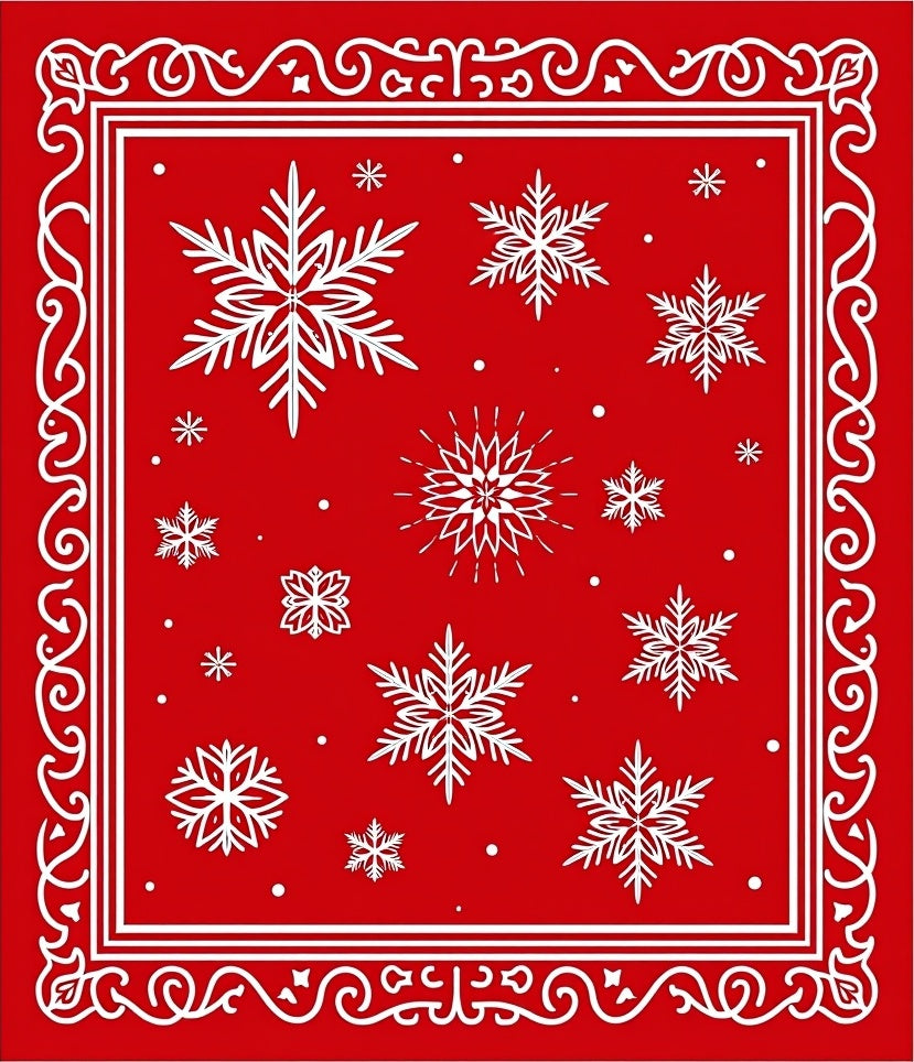 Crimson Red Snowflake Border Rug
