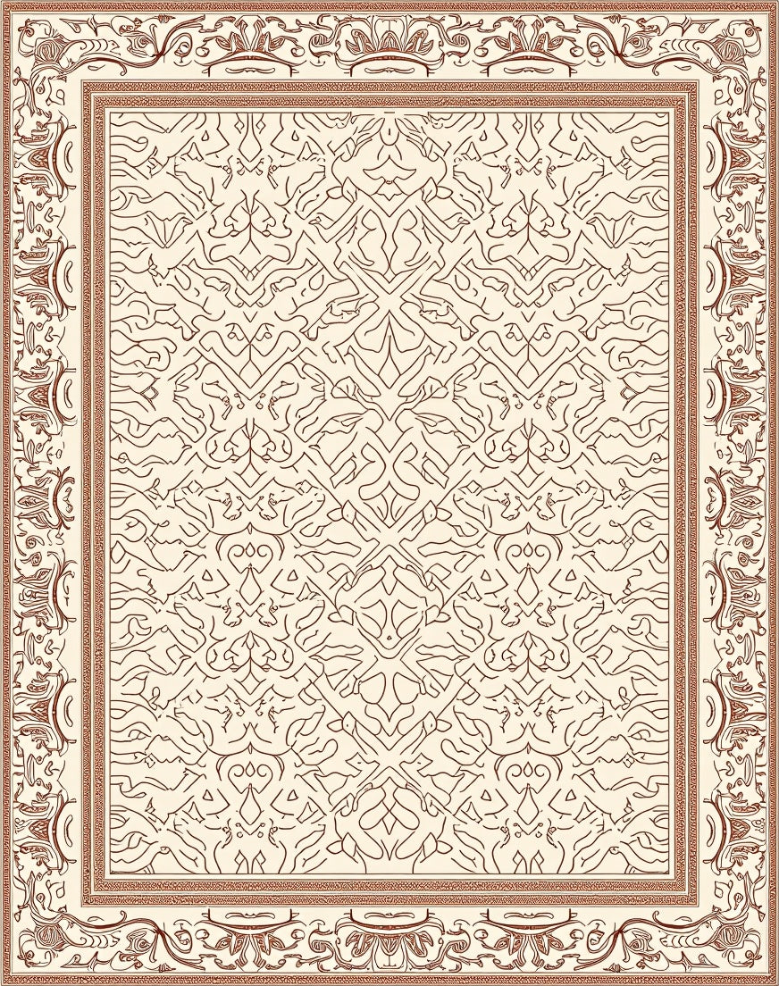 Ornate Beige And Rust Scrollwork Rug