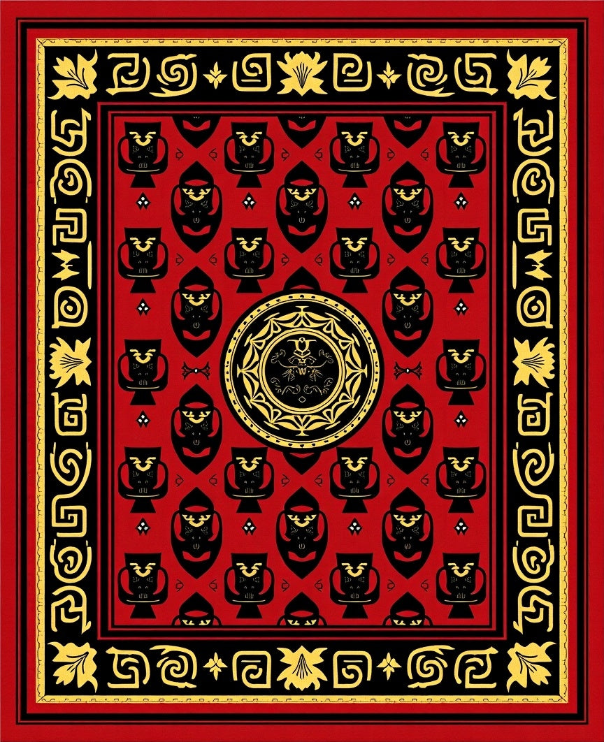 Ancient Red Black Gold Tribal Rug