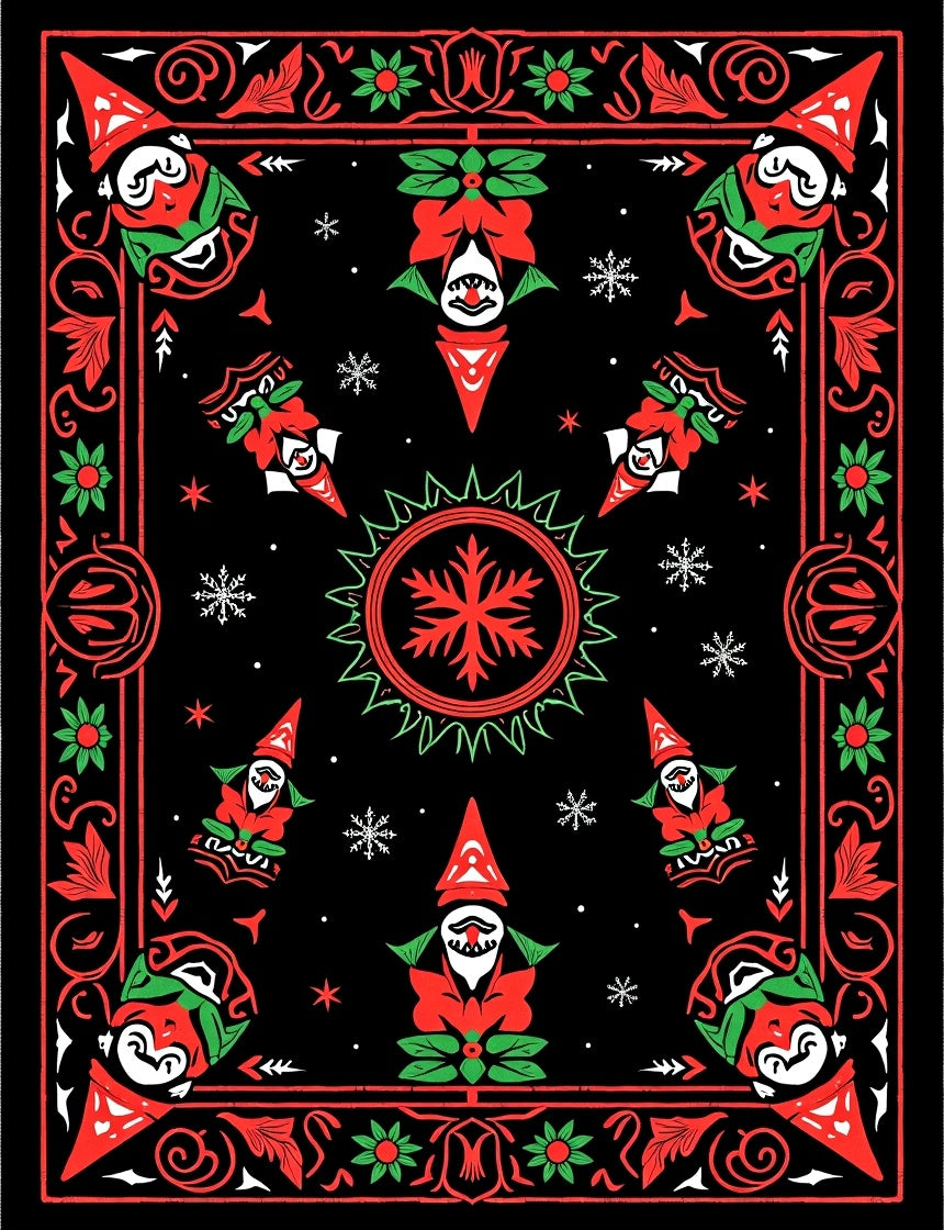 Whimsical Red Green Gnome Snowflake Rug