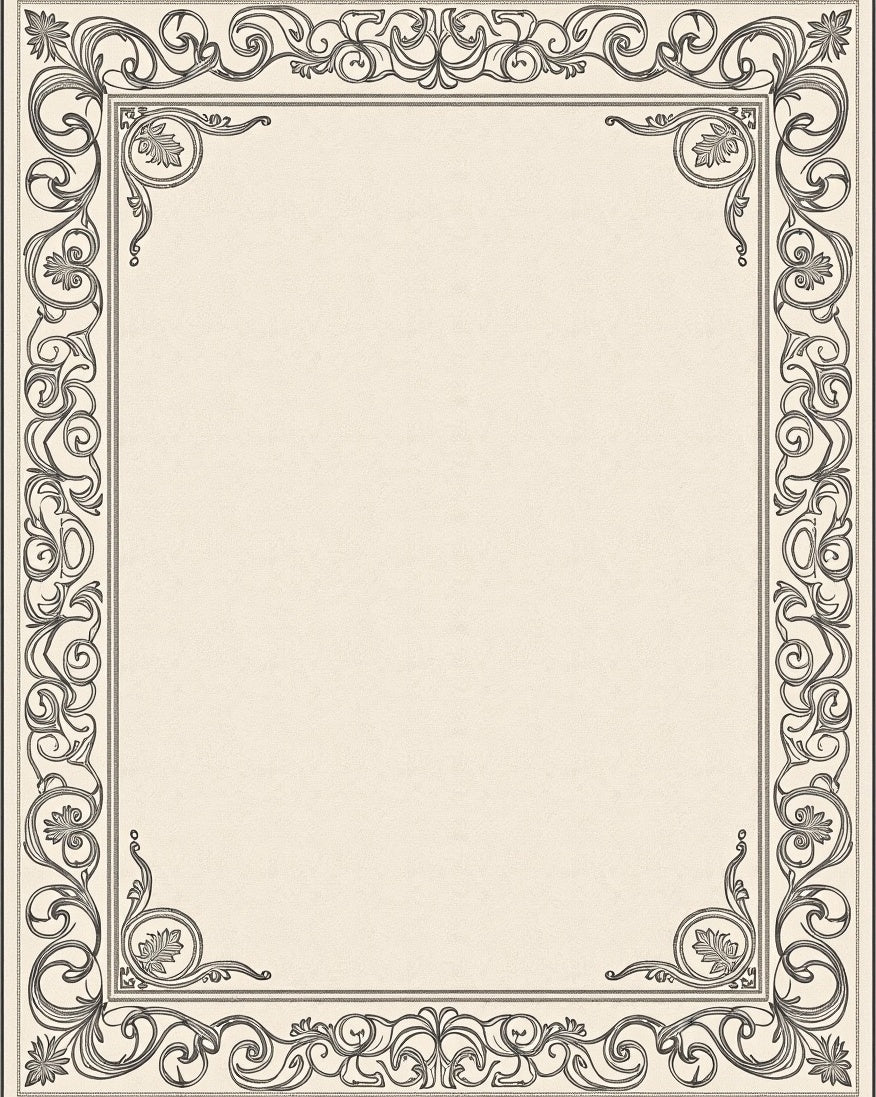 Elegant Ivory Vintage Scroll Border Rug