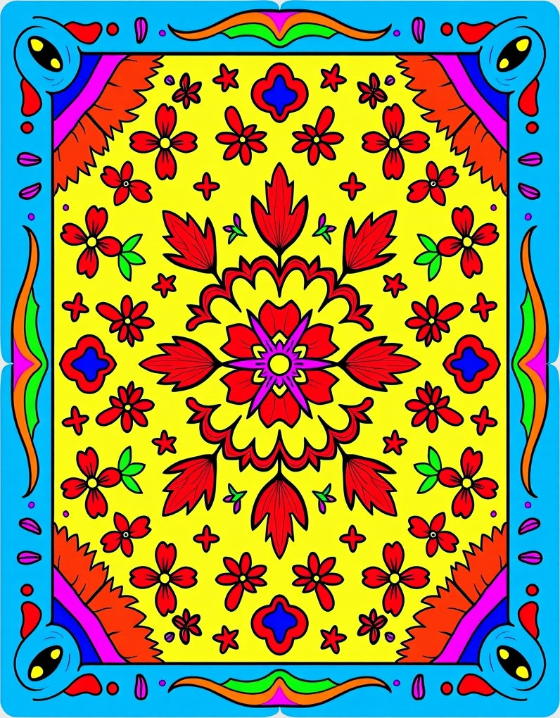 Radiant Yellow Floral Medallion Frame Rug