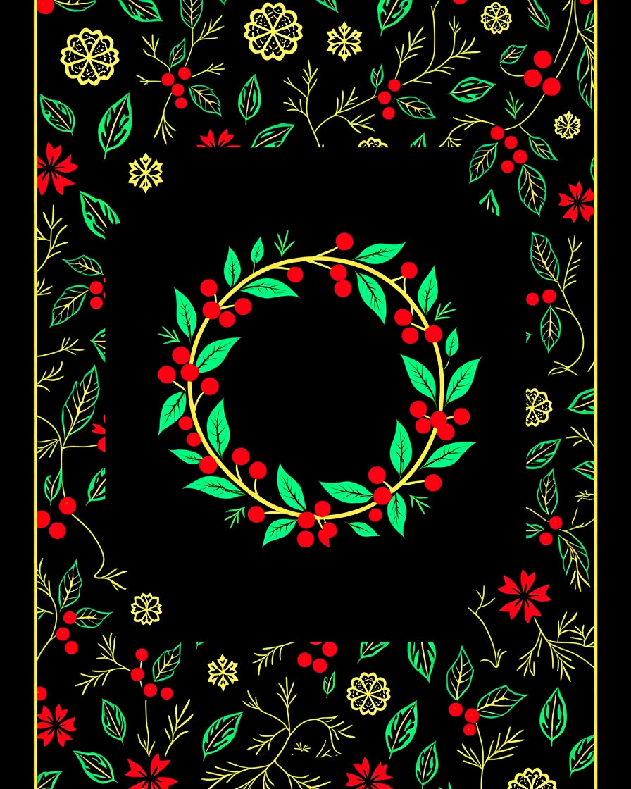 Crimson Berry Leaf Wreath Border Rug