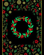 Crimson Berry Leaf Wreath Border Rug