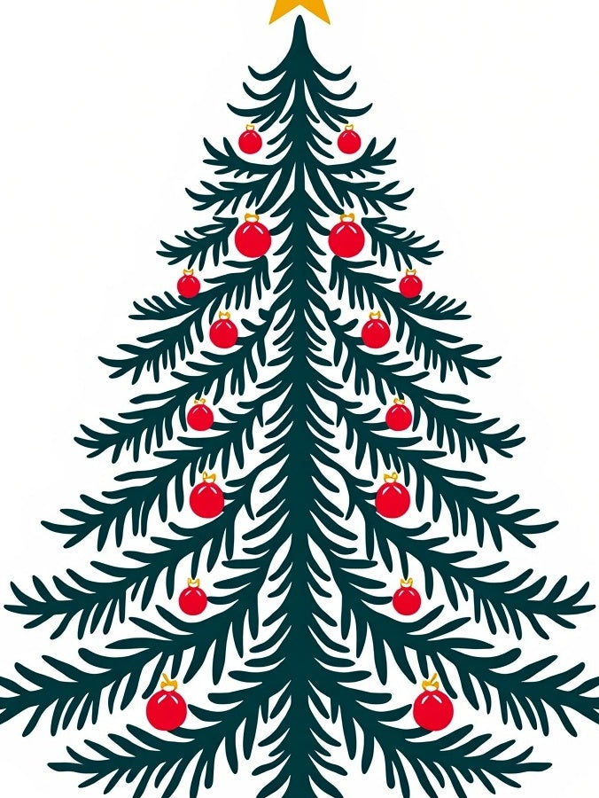 Evergreen Star Red Ornament Tree Rug