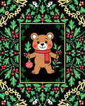 Whimsical Christmas Bear Holly Garland Rug