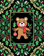 Whimsical Christmas Bear Holly Garland Rug