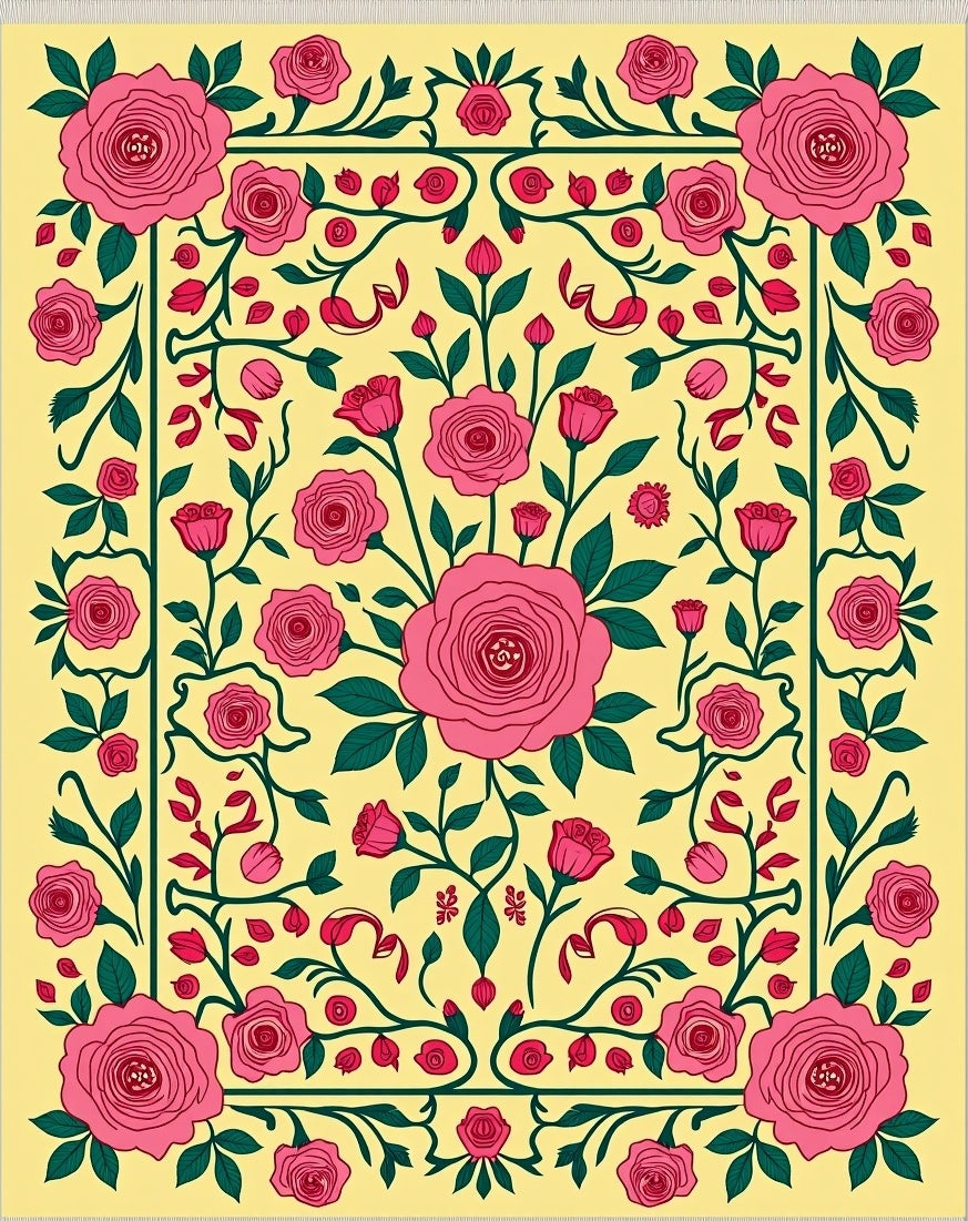 Radiant Pink Rose Garland Garden Rug