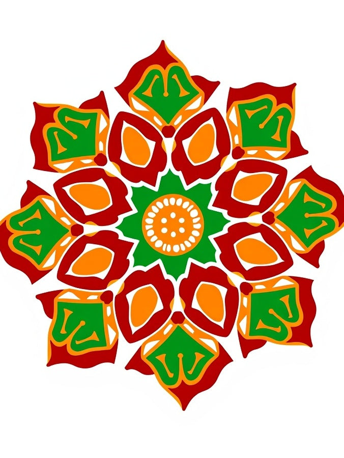 Vibrant Red Green Floral Mandala Rug