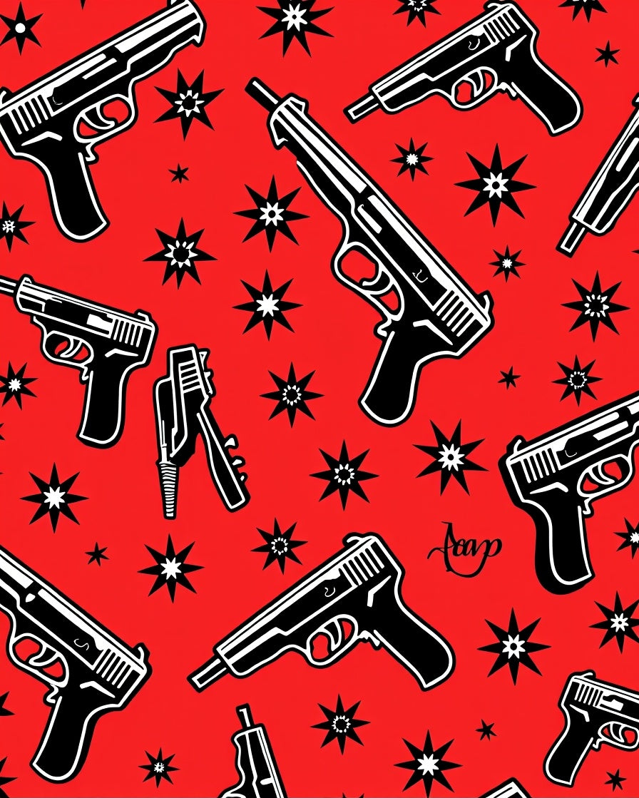 Crimson Gun Starburst Repeating Pattern Rug