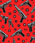Crimson Gun Starburst Repeating Pattern Rug
