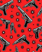 Crimson Gun Starburst Repeating Pattern Rug