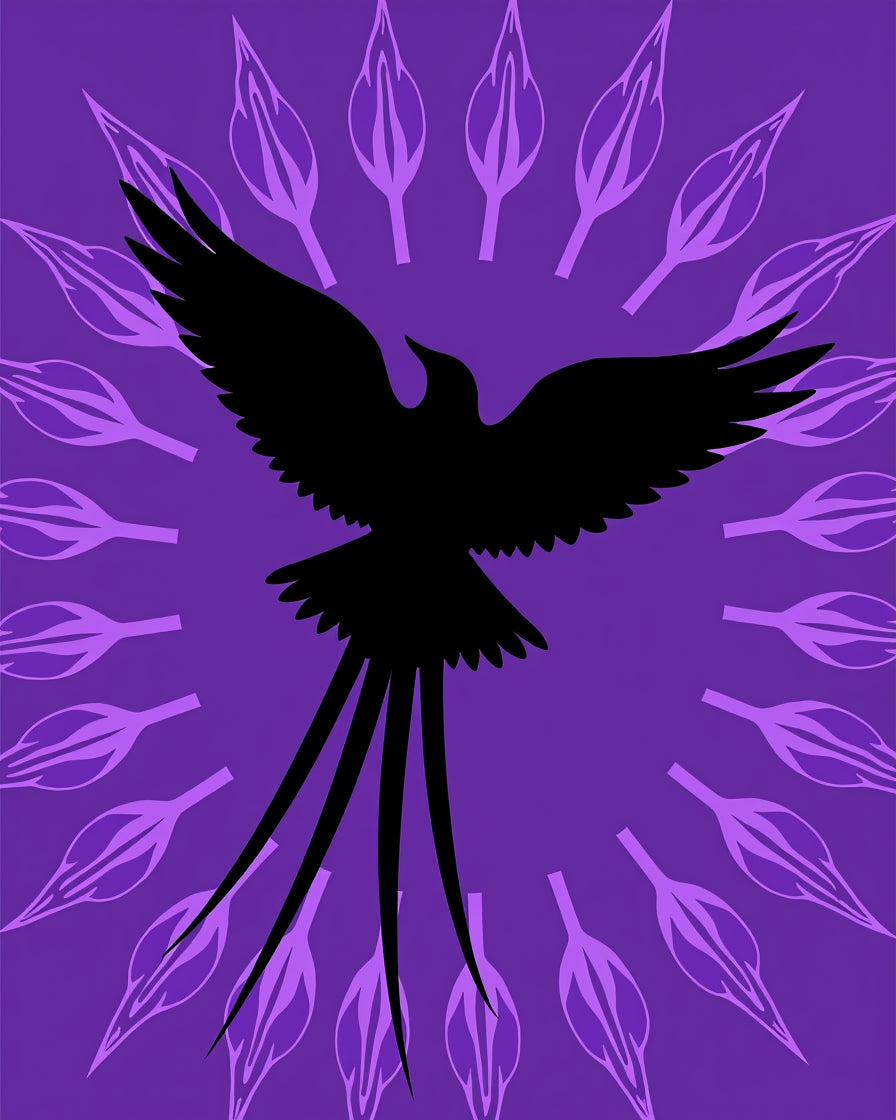 Elegant Black Bird Purple Mandala Rug
