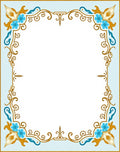 Light Blue Gold Floral Scroll Border Rug