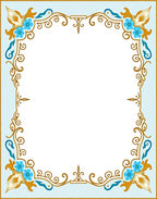 Light Blue Gold Floral Scroll Border Rug
