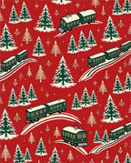 Victorian Green Train Snowy Christmas Trees Rug