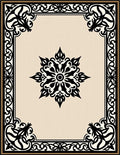 Ornamental Black and Cream Medallion Frame Rug