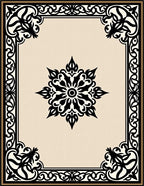 Ornamental Black and Cream Medallion Frame Rug