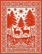 Bold Red Deer Forest Woodland Scene Rug