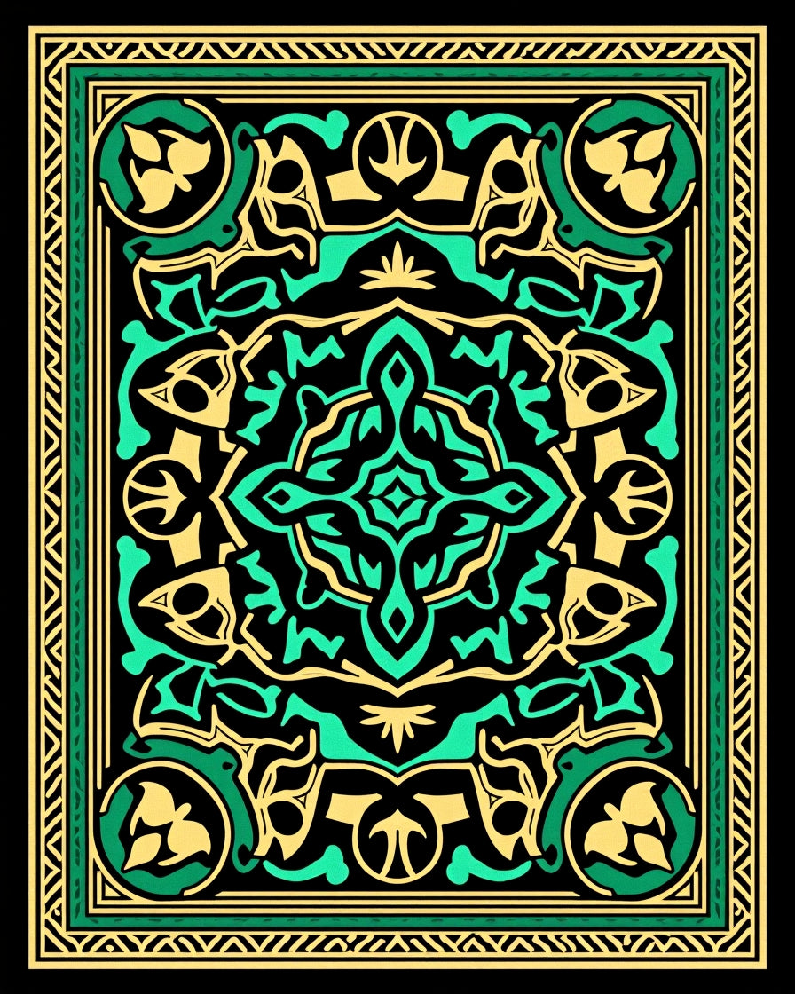 Emerald Yellow Medieval Floral Medallion Rug