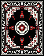 Crimson Black Floral Medallion Frame Rug