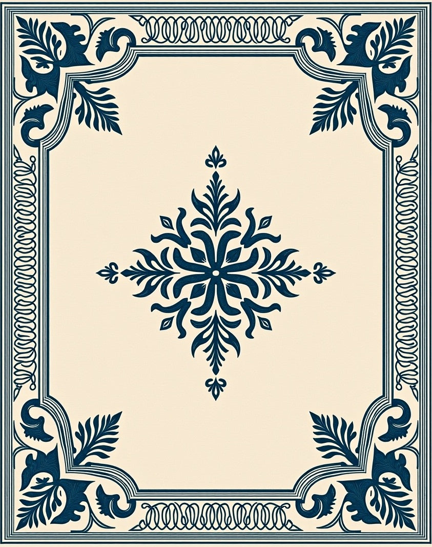 Deep Blue Classic Floral Corner Rug