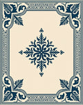 Deep Blue Classic Floral Corner Rug