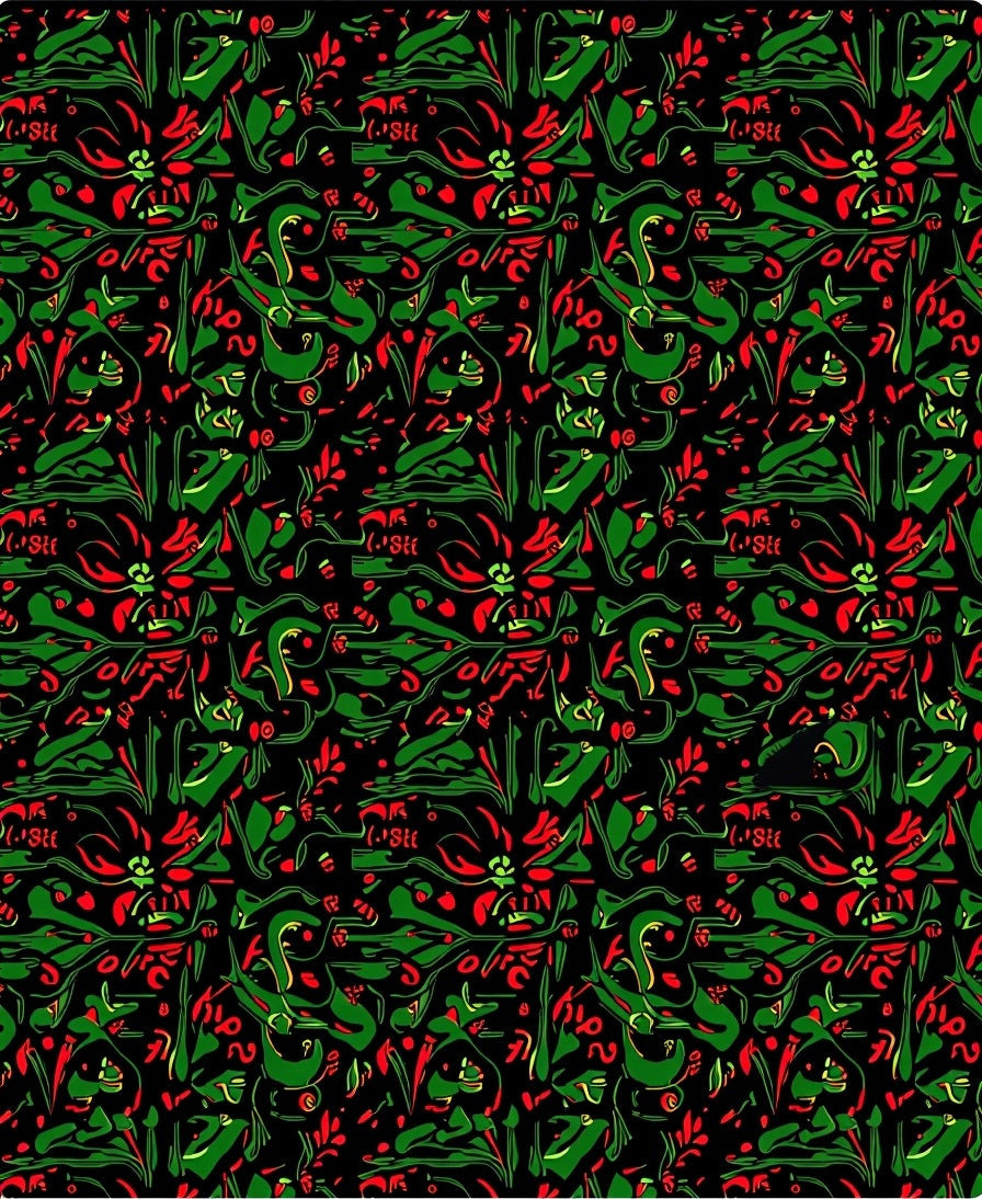Abstract Crimson Green Swirls Rug